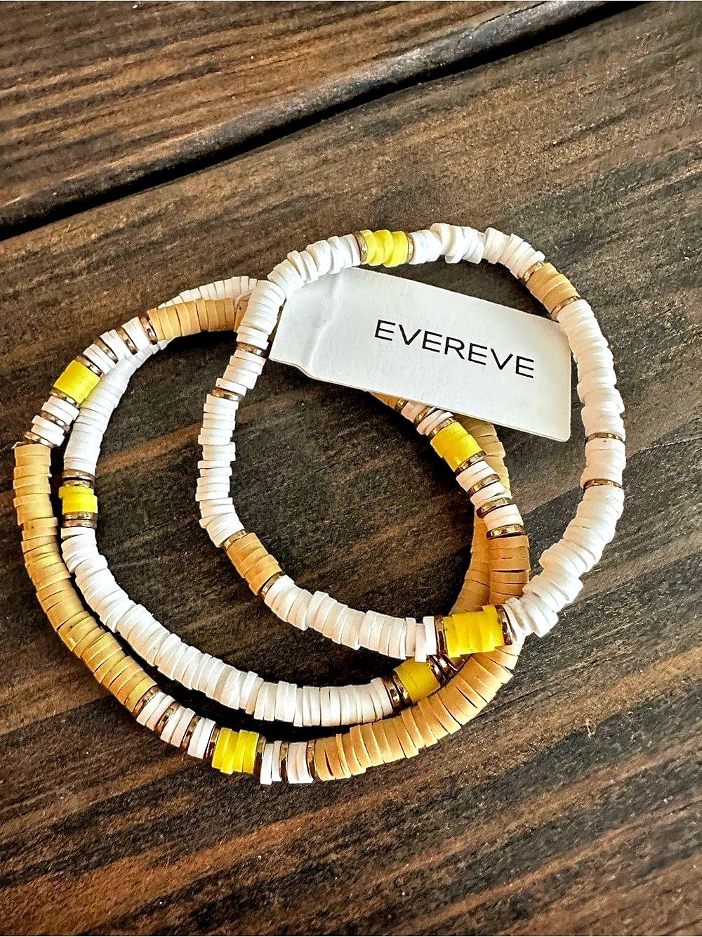 NEW Evereve Maisie Sequin Bracelet Beaded Layered Set in White & Gold